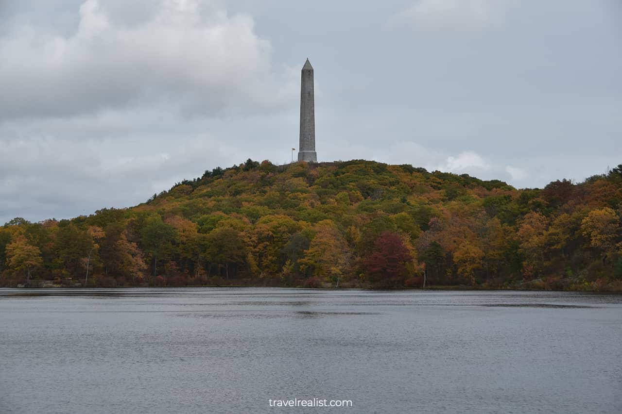 High Point Monument and Lake Marcia in High Point State Park, New Jersey, US