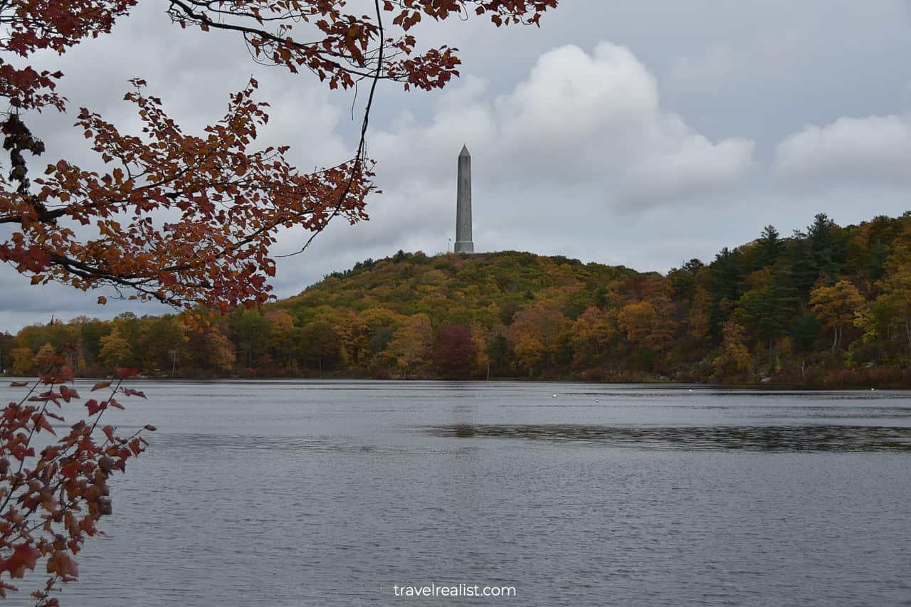 Fall foliage at Lake Marcia in High Point State Park, New Jersey, US
