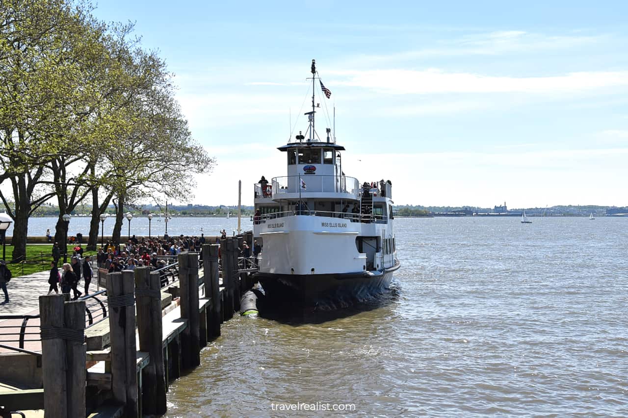 Ferry docked at Ellis Park in New Jersey, US