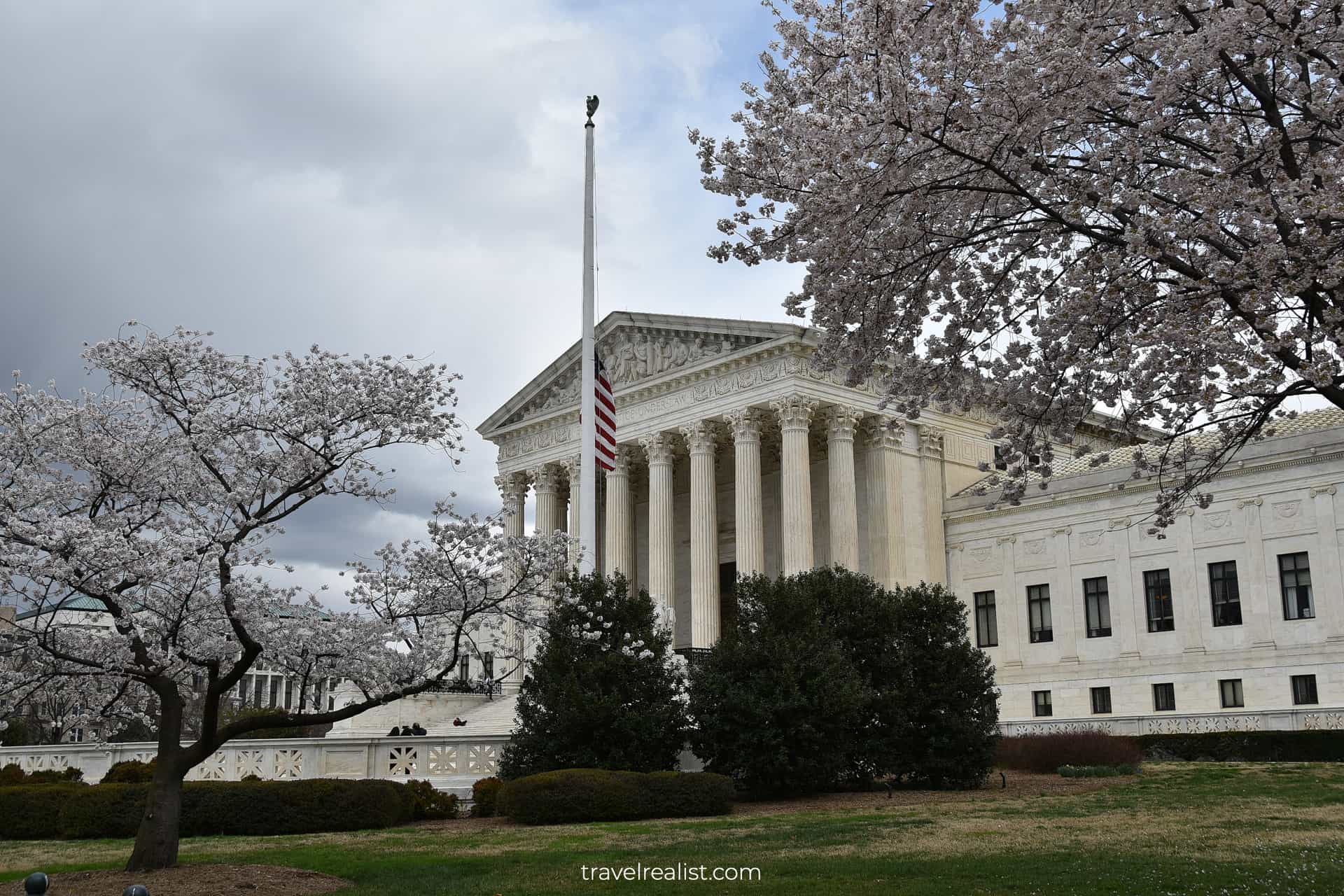 Supreme Court and blooming cherries in Washington, D.C., United States