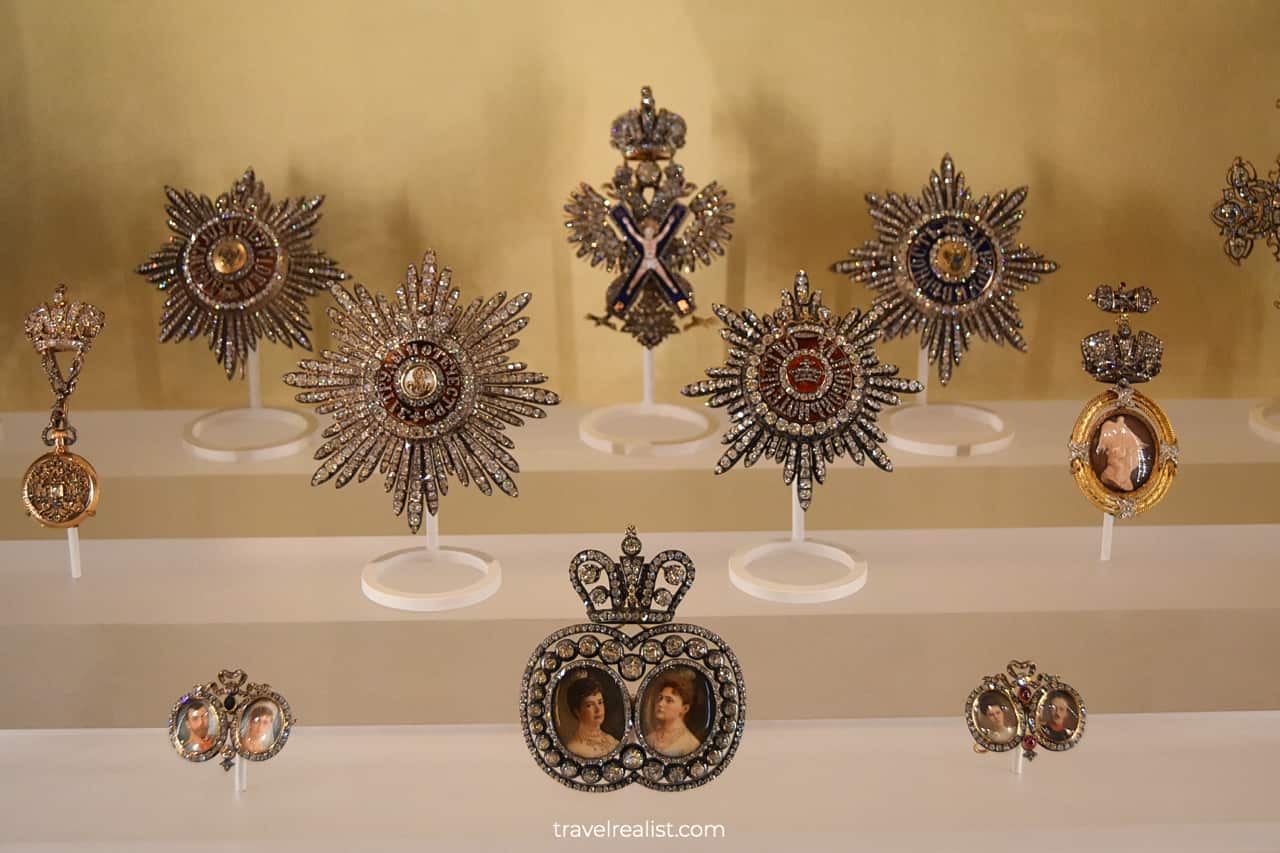Medals with precious stones in Icon Room of Hillwood Estate in D.C., United States