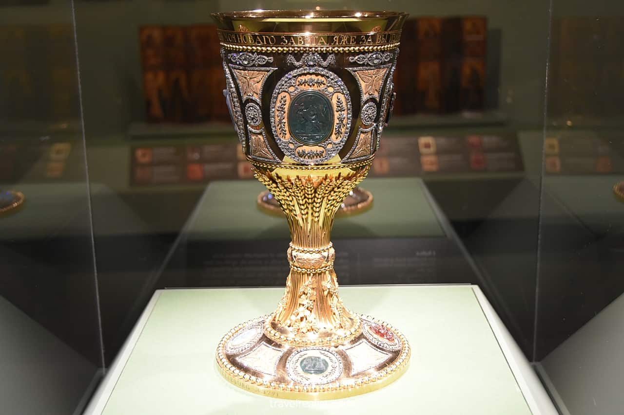 Gold chalice in Russian Sacred Arts Gallery at Hillwood Estate in D.C., United States