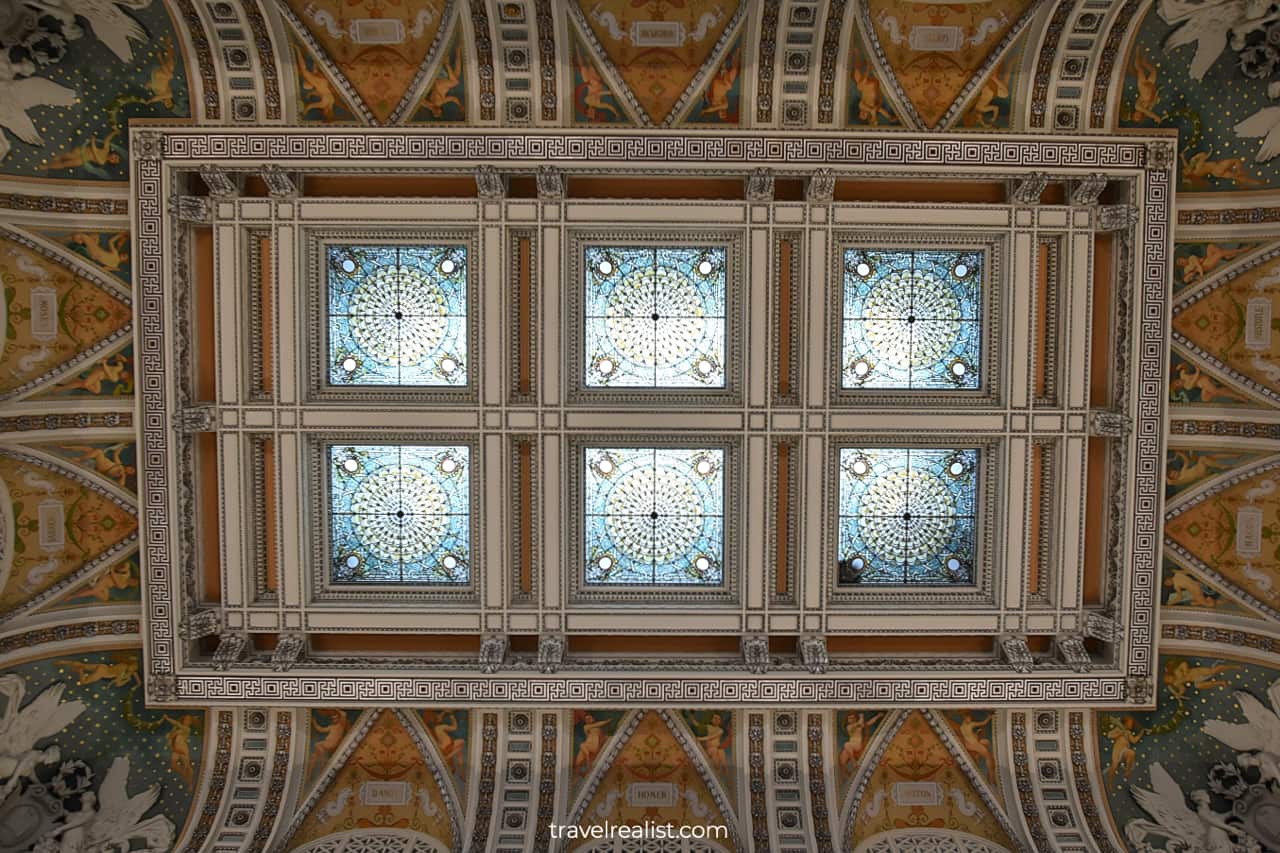 Stained glass panels on ceiling in Library of Congress in Washington, D.C., United States