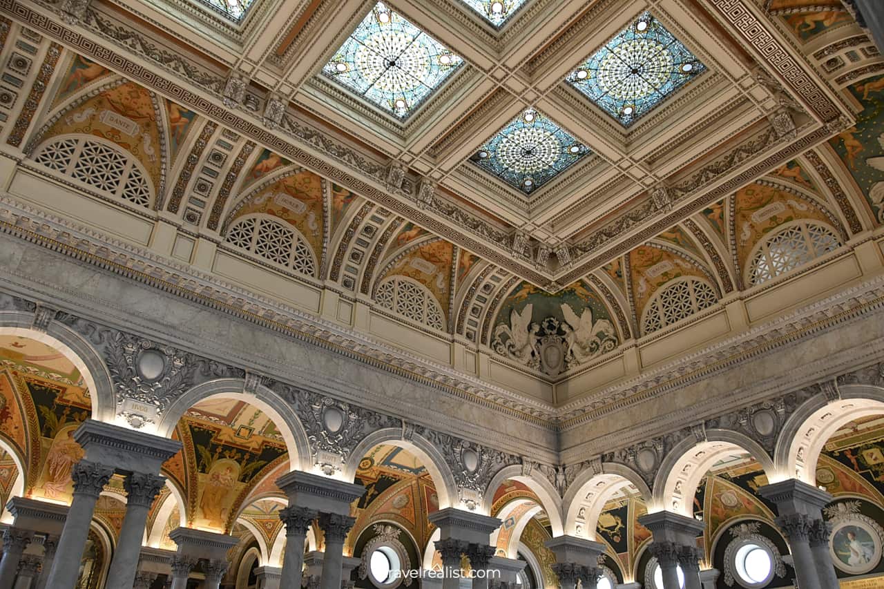 Ornamental ceiling of Library of Congress in Washington, D.C., United States