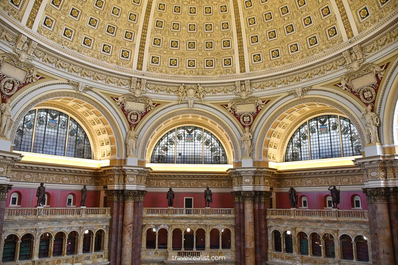 Sculptures in Main Reading Room in Library of Congress in Washington, D.C., United States