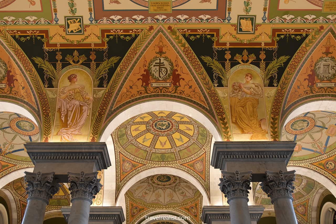 Ceiling paintings in Library of Congress in Washington, D.C., United States