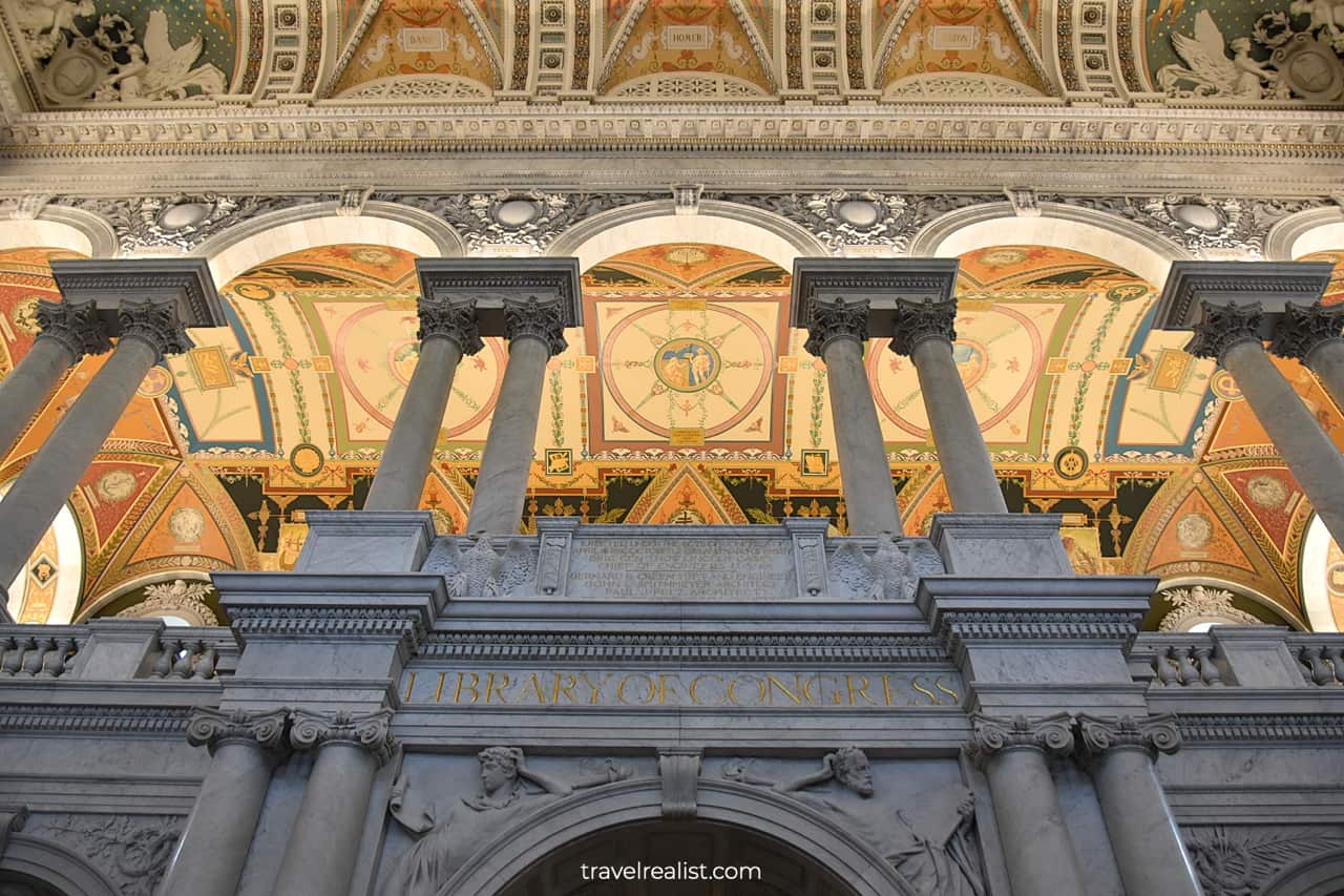 Columns and coved ceiling in Library of Congress in Washington, D.C., United States