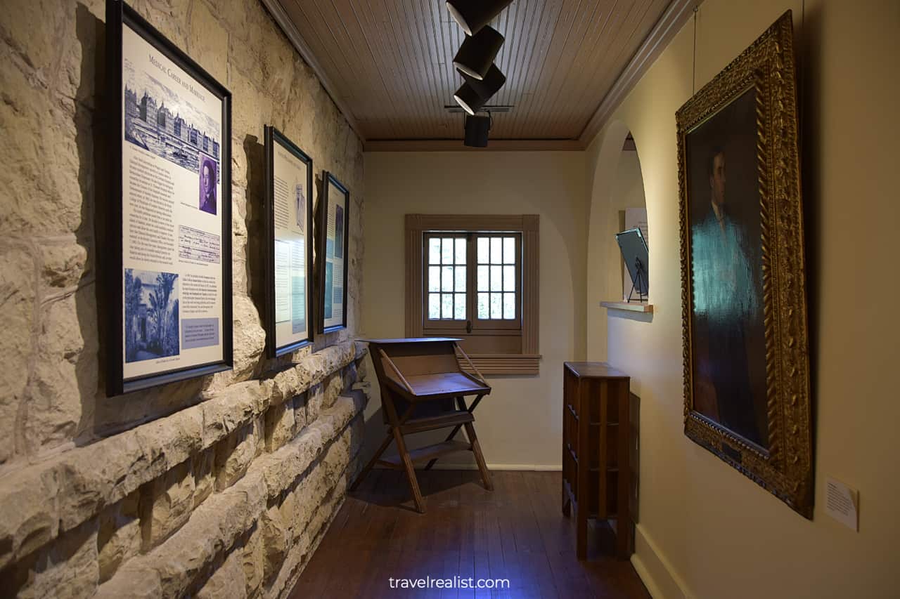 Second floor paintings and exhibits in Elisabet Ney Museum in Austin, Texas, US