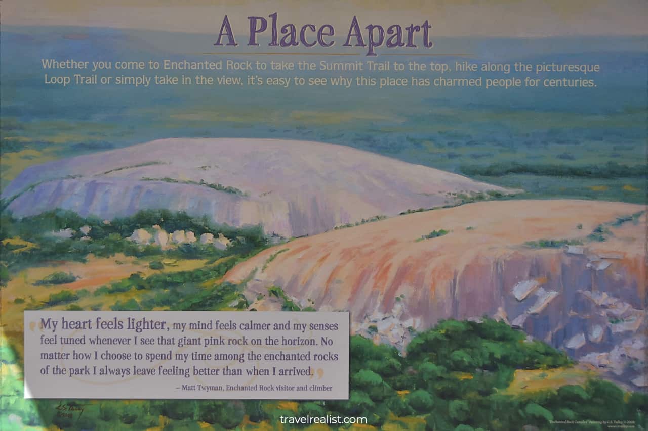 Trailhead poster in Enchanted Rock State Natural Area, Texas, US