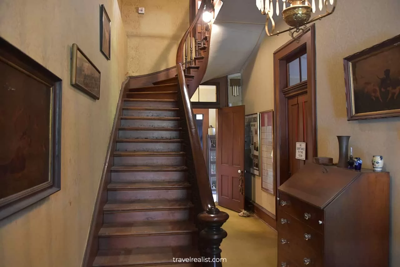 Front Hall and Staircase in Flower Hill Urban Homestead museum in Austin, Texas, US