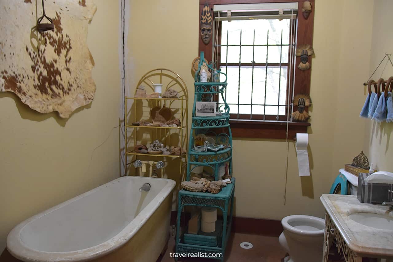 Downstairs Bathroom in Flower Hill Urban Homestead museum in Austin, Texas, US