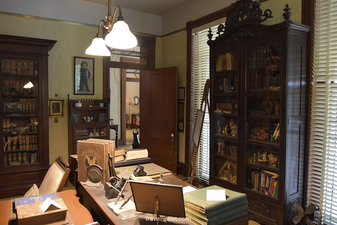 Library in Flower Hill Urban Homestead museum in Austin, Texas, US