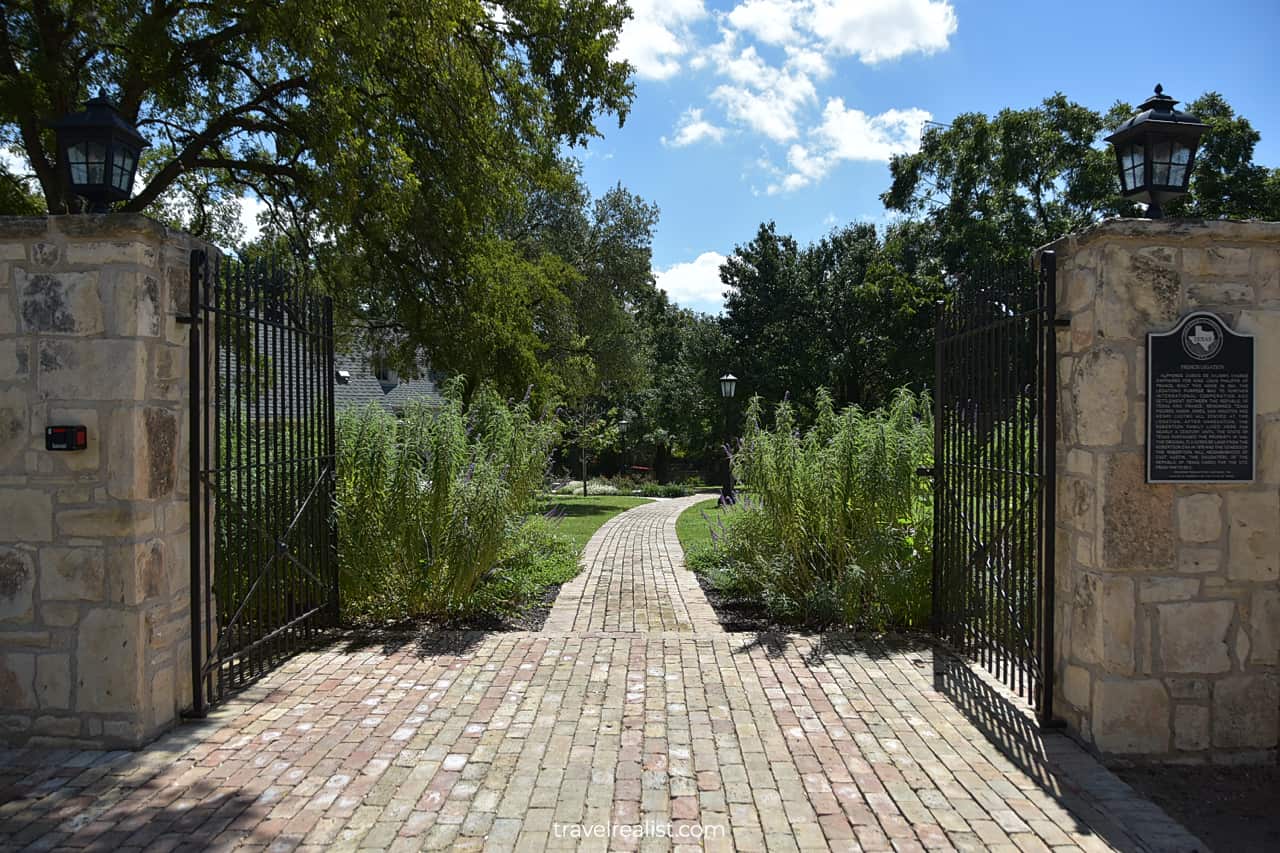 Main gate in French Legation State Historic Site in Austin, Texas, US