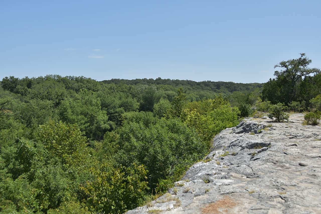 Limestone cliff at River Overlook in Guadalupe River State Park near San Antonio, Texas, US