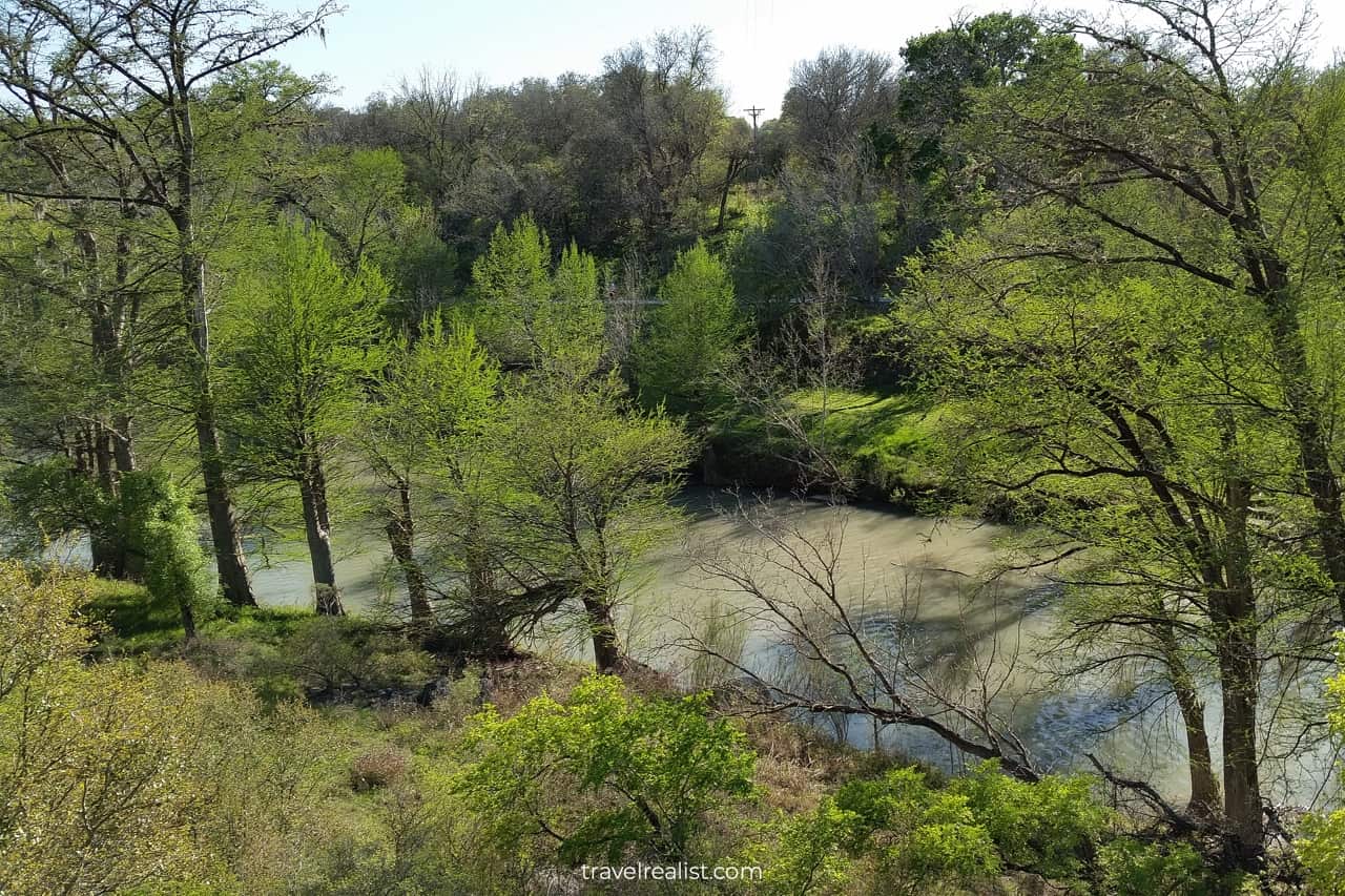 River views from Golden-cheeked Warbler Trail in Guadalupe River State Park near San Antonio, Texas, US