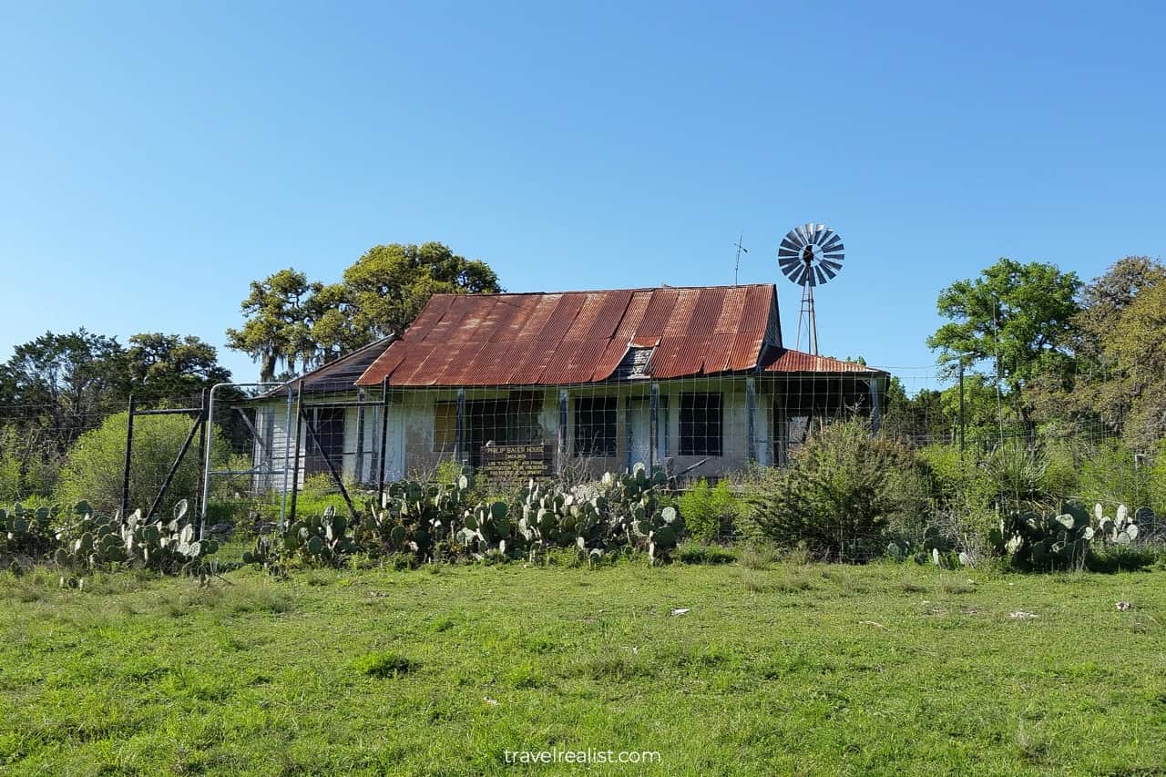 Bauer House across Guadalupe River in Guadalupe River State Park near San Antonio, Texas, US