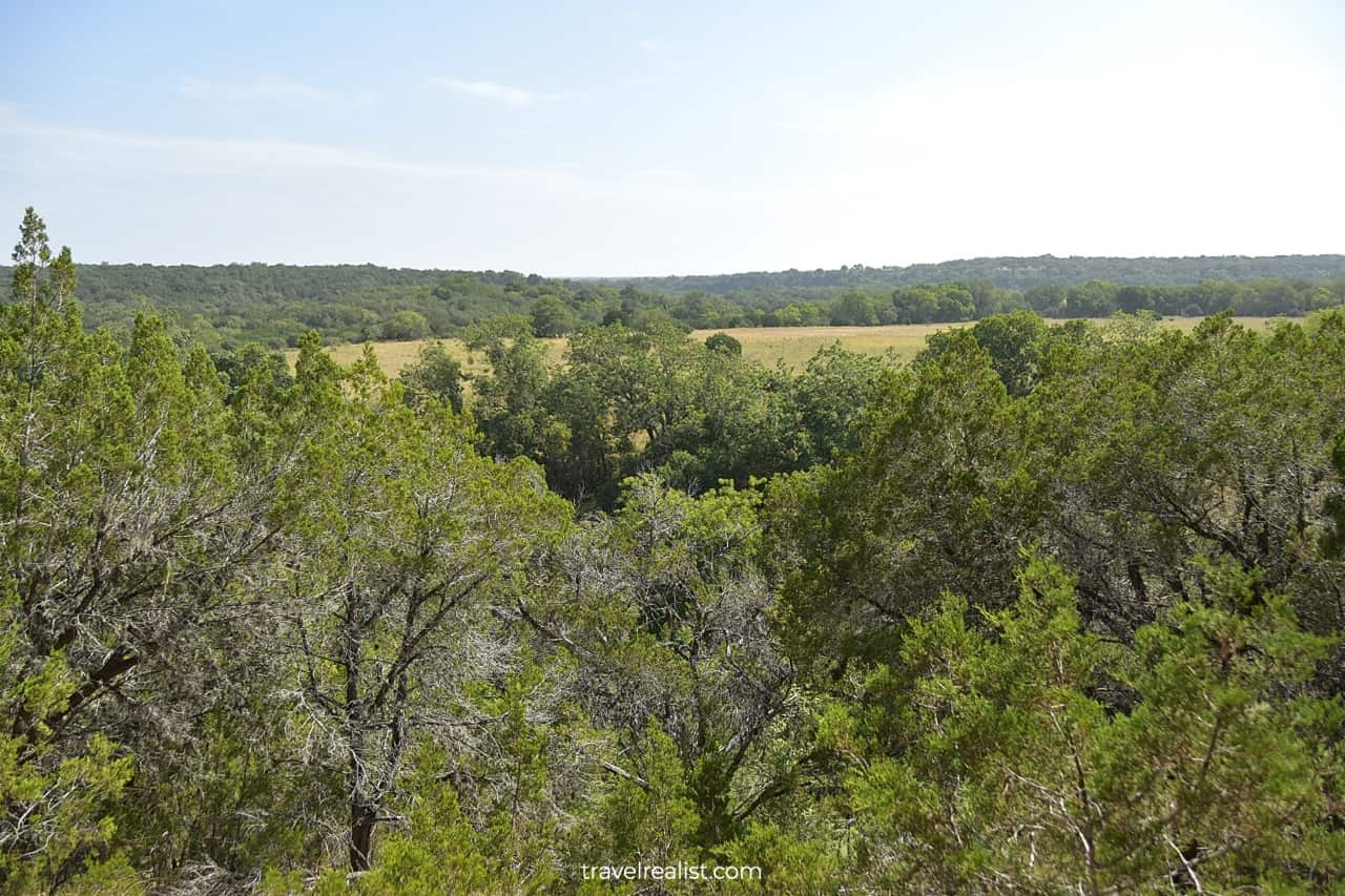 Scenic viewpoint at the Guadalupe River in Honey Creek State Natural Area near San Antonio, Texas, US