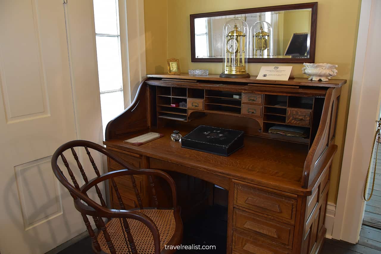 Office table and chair in Upstairs Hall at Neill-Cochran House Museum in Austin, Texas, US