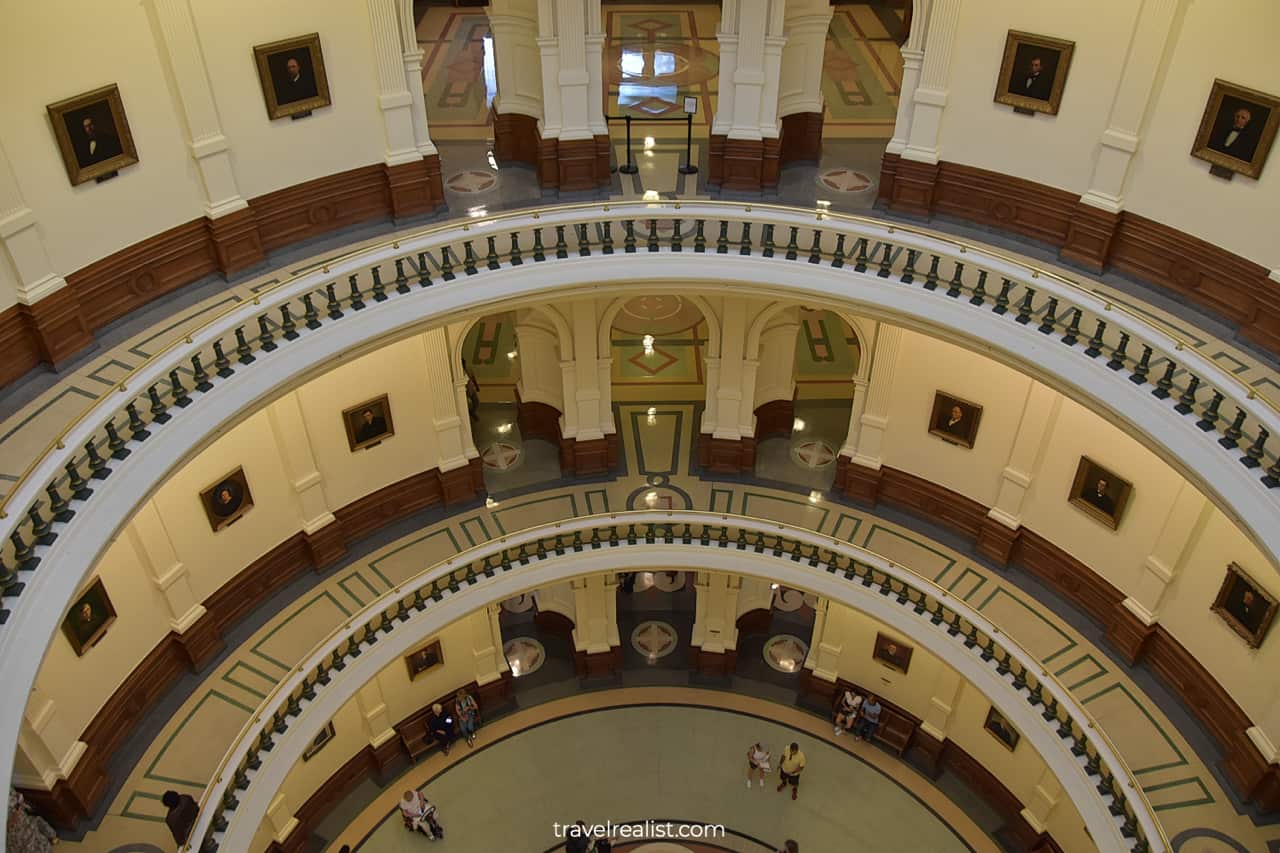Round balconies in Texas Capitol in Austin, Texas, US