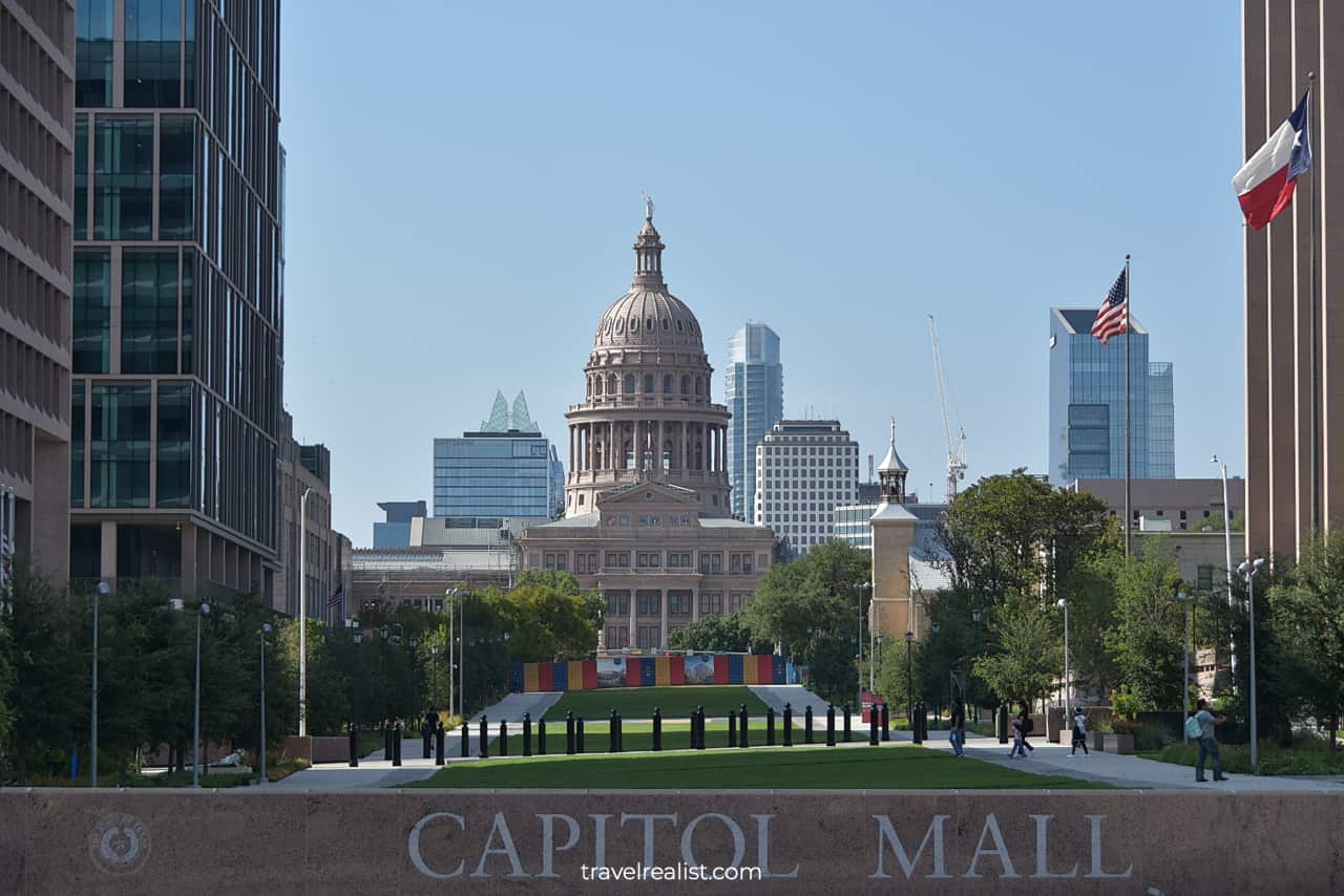 Texas Capitol views from Blanton Museum of Art in Austin, Texas, US