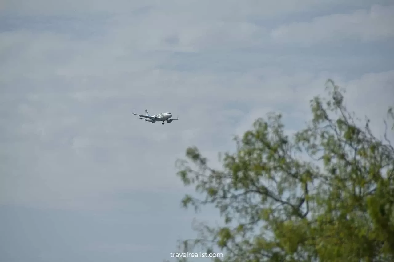 Frontier plane landing at San Antonio International Airport in Texas, US