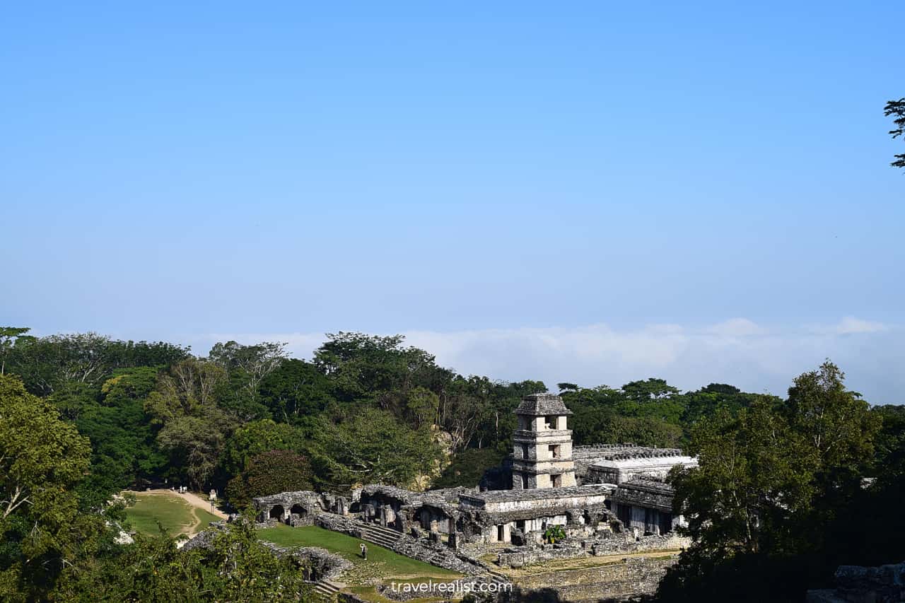 Views of Palace from Temple of Cross in Palenque, Mexico