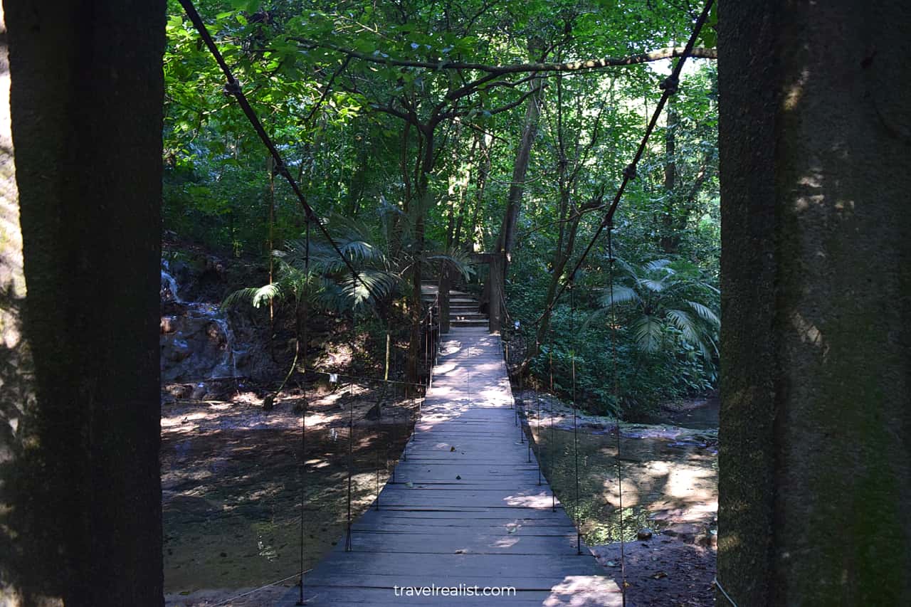 Suspension bridge between Groups B and C structures in Palenque, Mexico