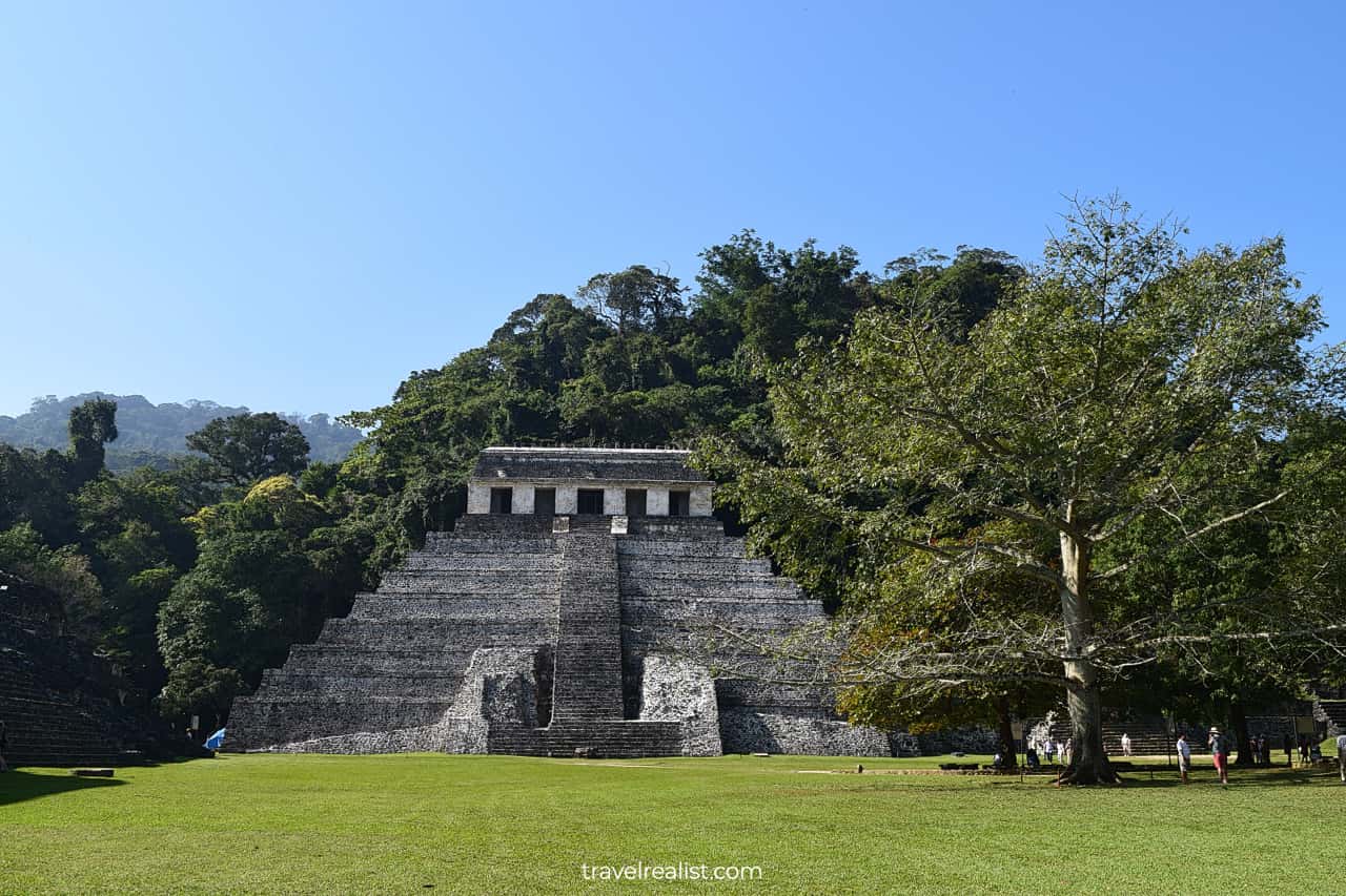 Temple of Inscriptions from distance in Palenque, Mexico