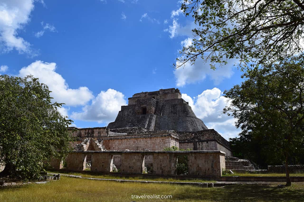 Pyramid of the Magician and Nunnery view in Uxmal, Mexico