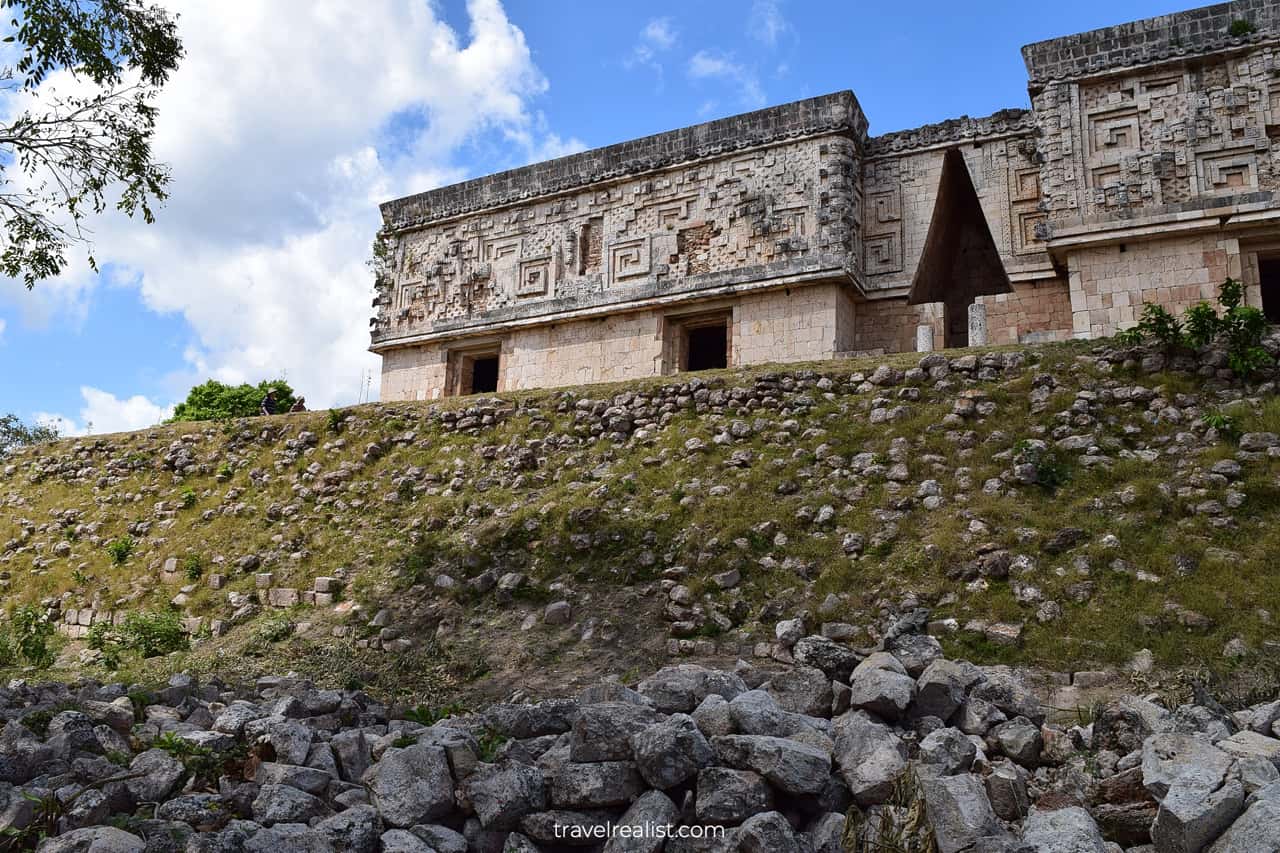 Governor's Palace with Ornaments and Architectural Elements in Uxmal, Mexico