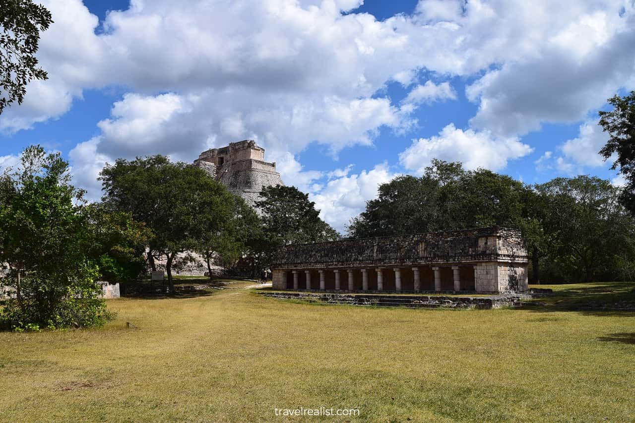 Uxmal archeological site structures in Mexico