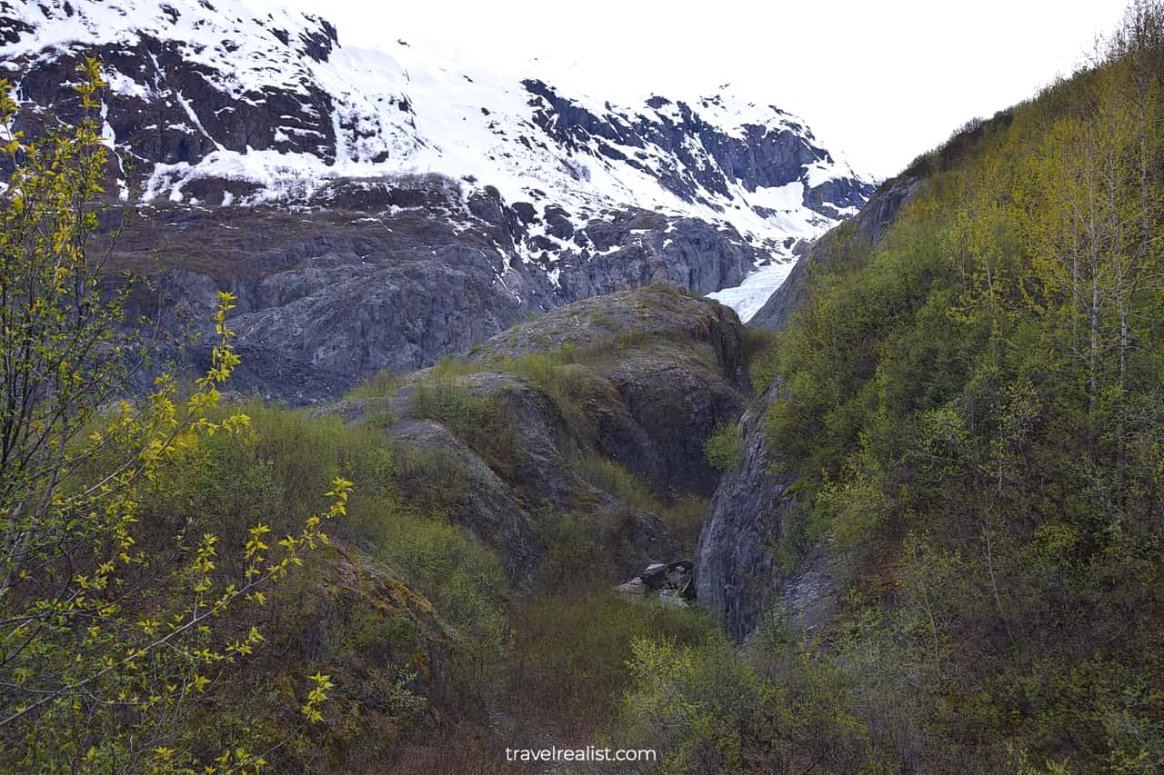 First glimpse of Exit Glacier in Kenai Fjords National Park, Alaska, US