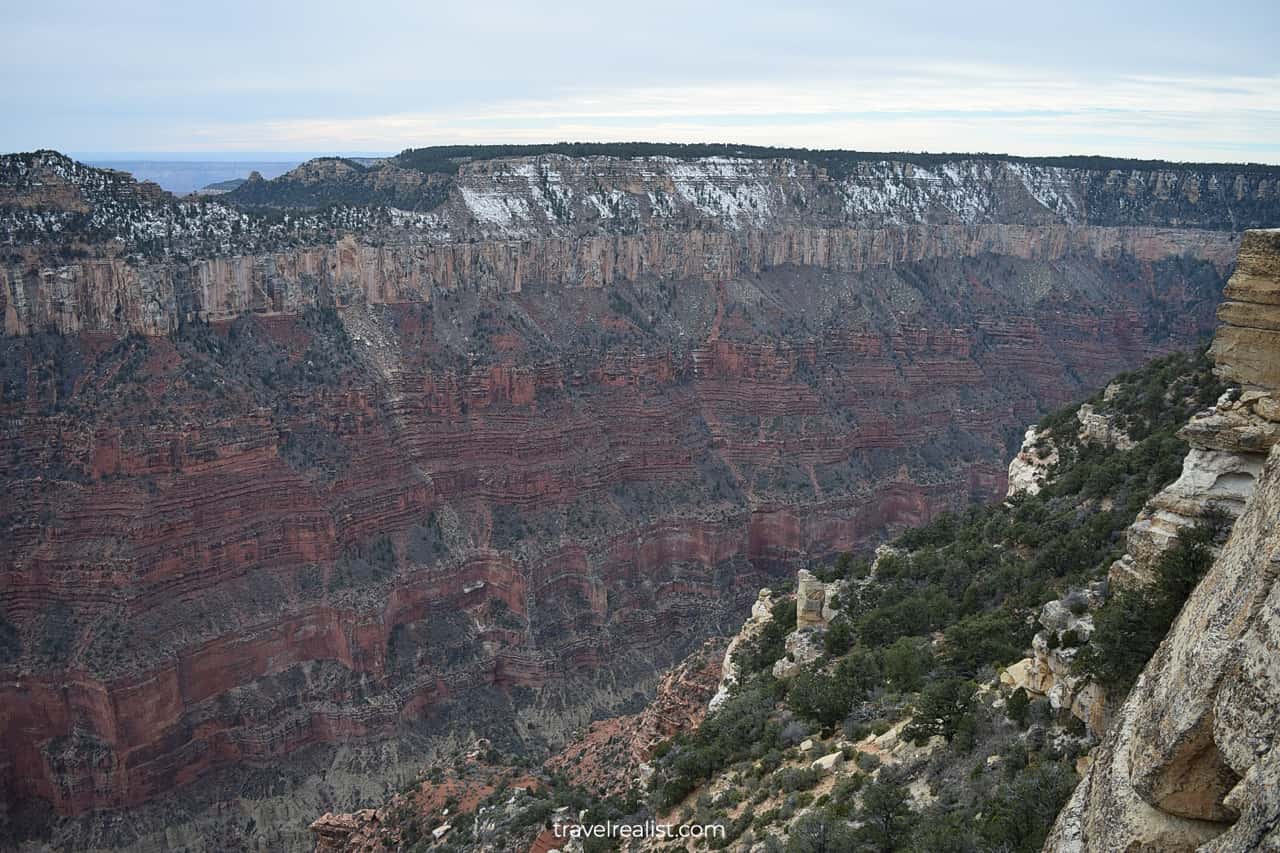 Views from Bright Angel Point at North Rim of Grand Canyon National Park in Arizona, US