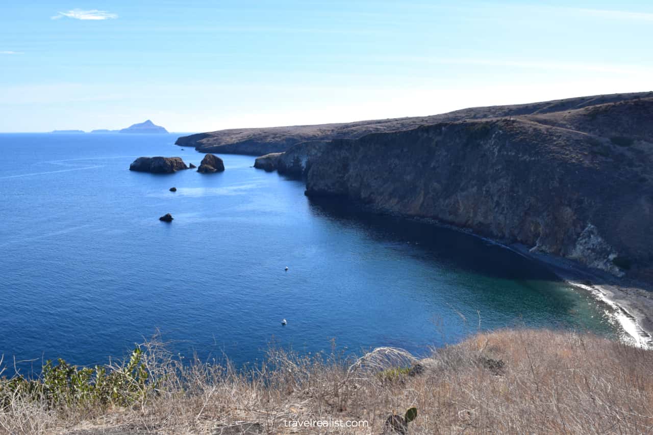 Dry season view of Scorpion Harbor in Channel Islands National Park, California, US