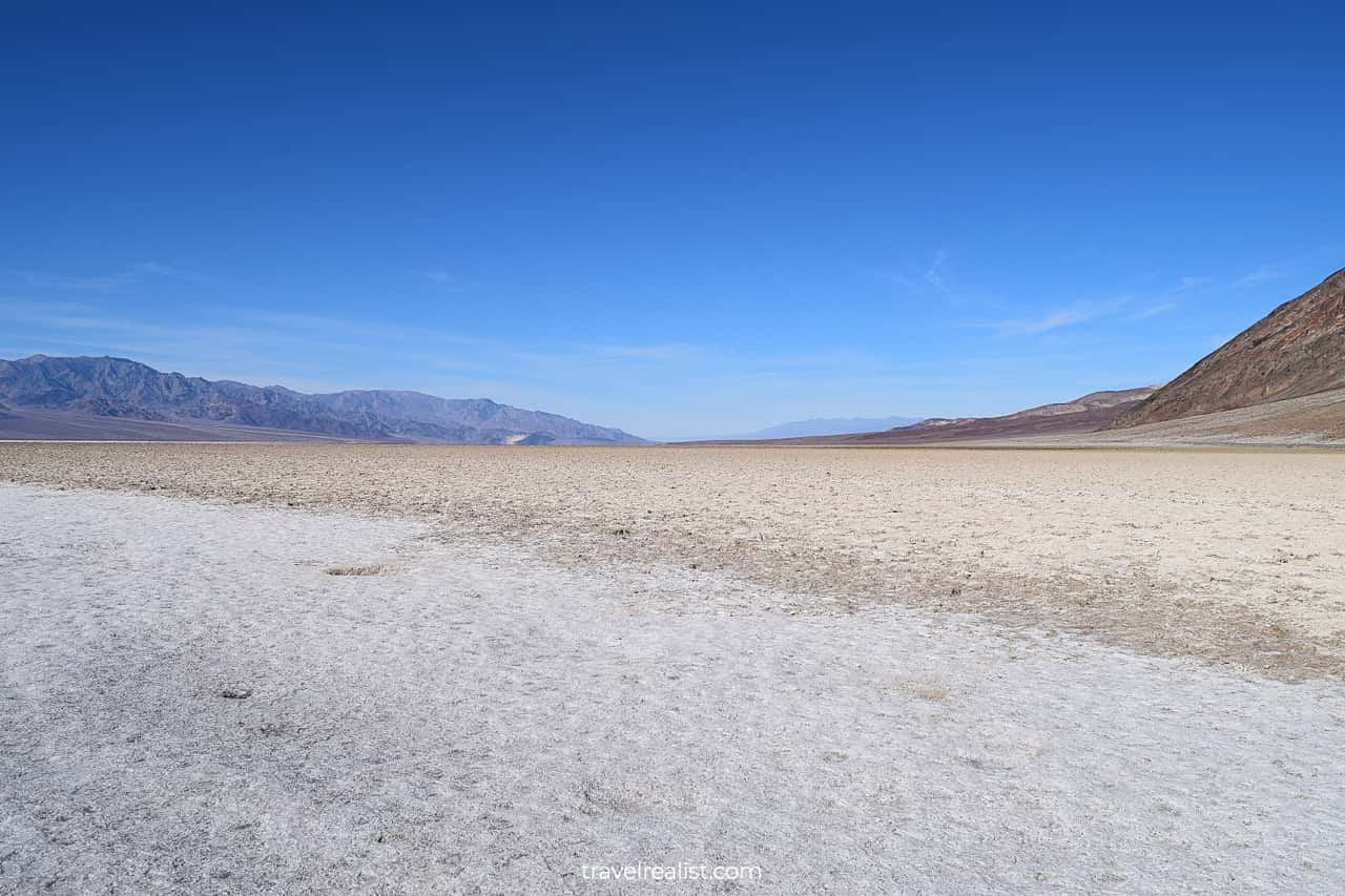 Badwater Basin, lowest point in North America, in Death Valley National Park, California, US