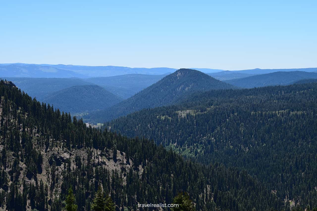 Lassen National Forest view from highway overlook in Lassen Volcanic National Park, California, US