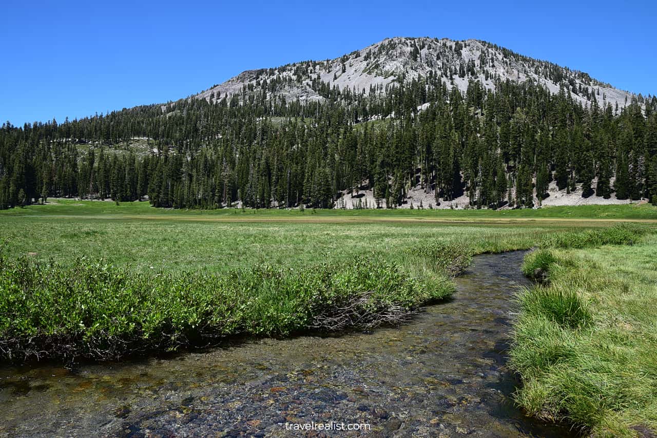 Kings Creek at Upper Meadow and Reading Peak in Lassen Volcanic National Park, California, US