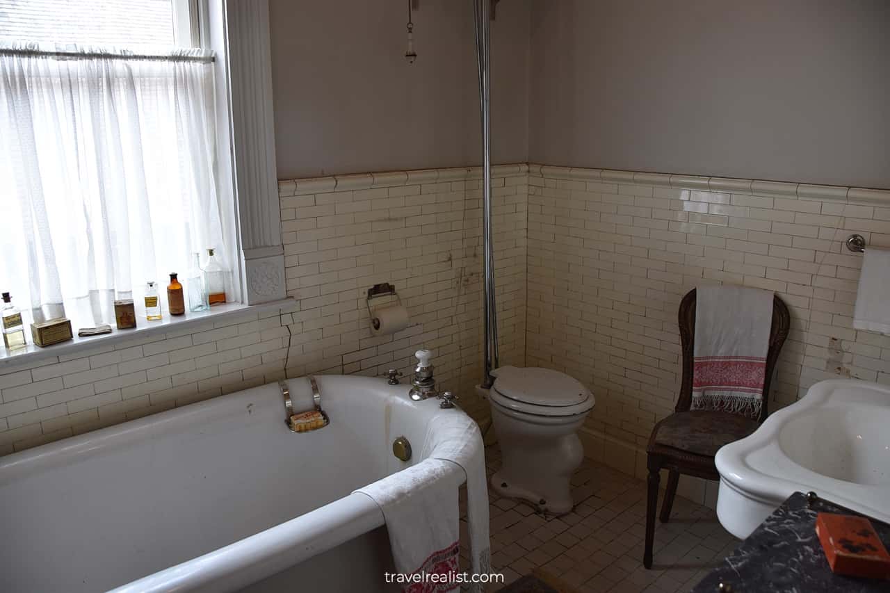 Bathroom and plumbing at Molly Brown House Museum in Denver, Colorado, US