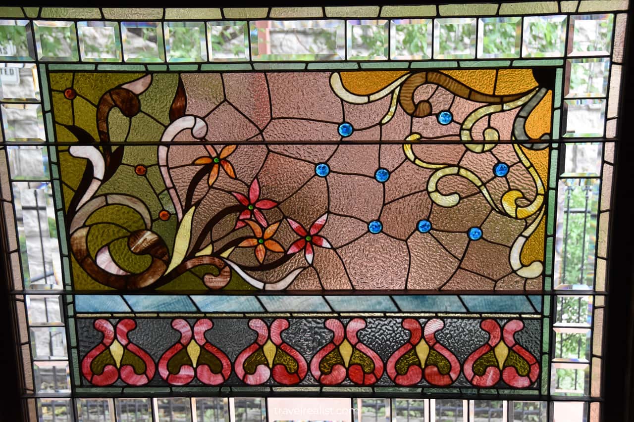 Beautiful stained glass window at Molly Brown House Museum in Denver, Colorado, US