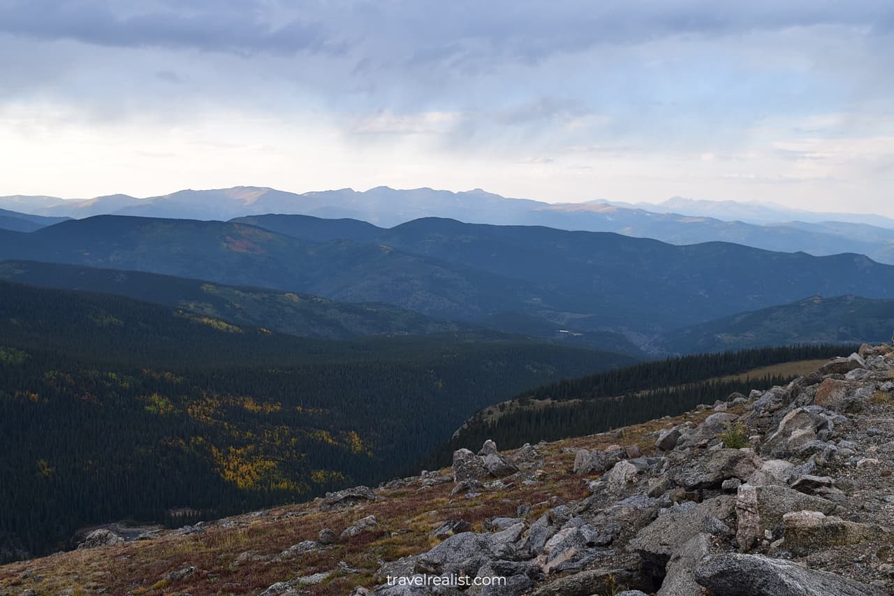 Lower elevation forests and meadows on Mount Evans Scenic Byway in Colorado, US