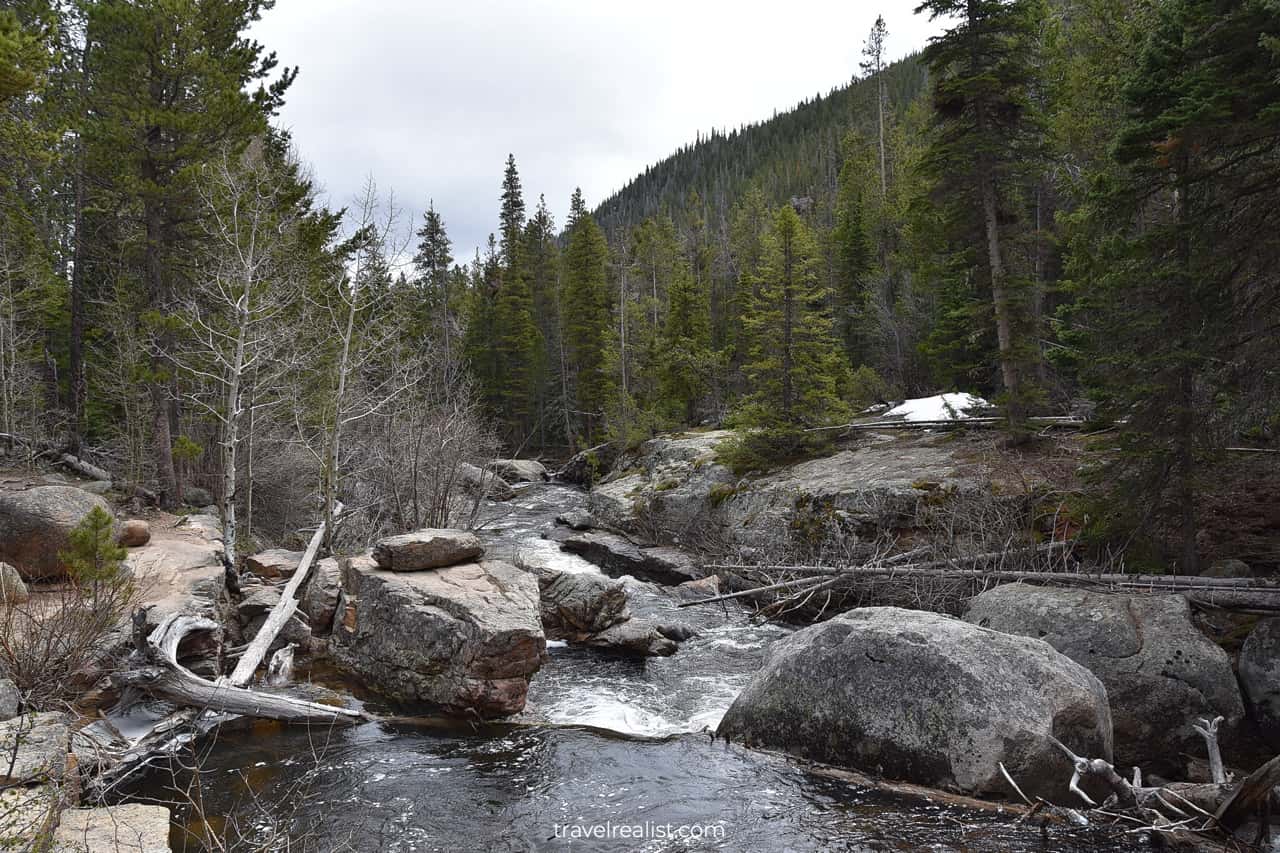 Wild Basin creek before waterfalls in Rocky Mountain National Park, Colorado, US