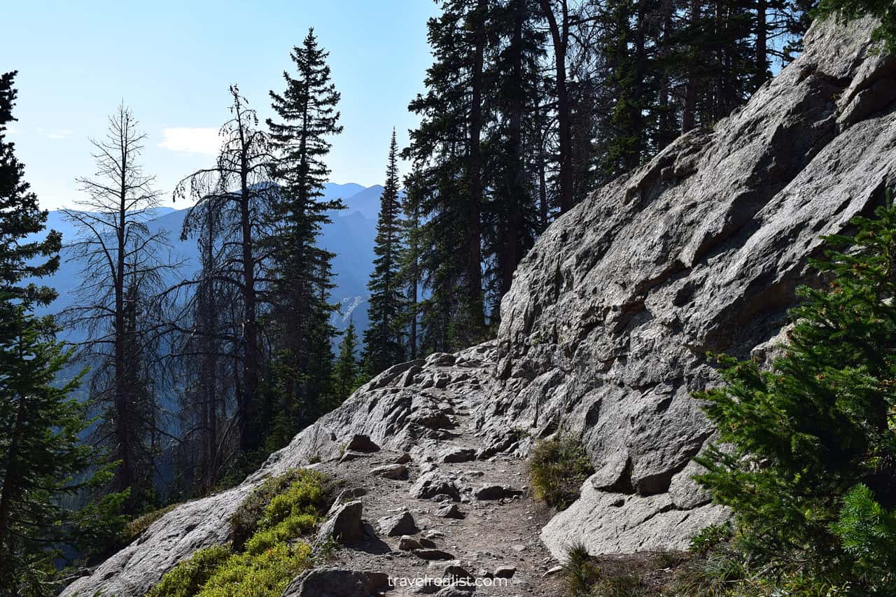 Uphill hike towards Lake Haiyaha in Rocky Mountain National Park, Colorado, US