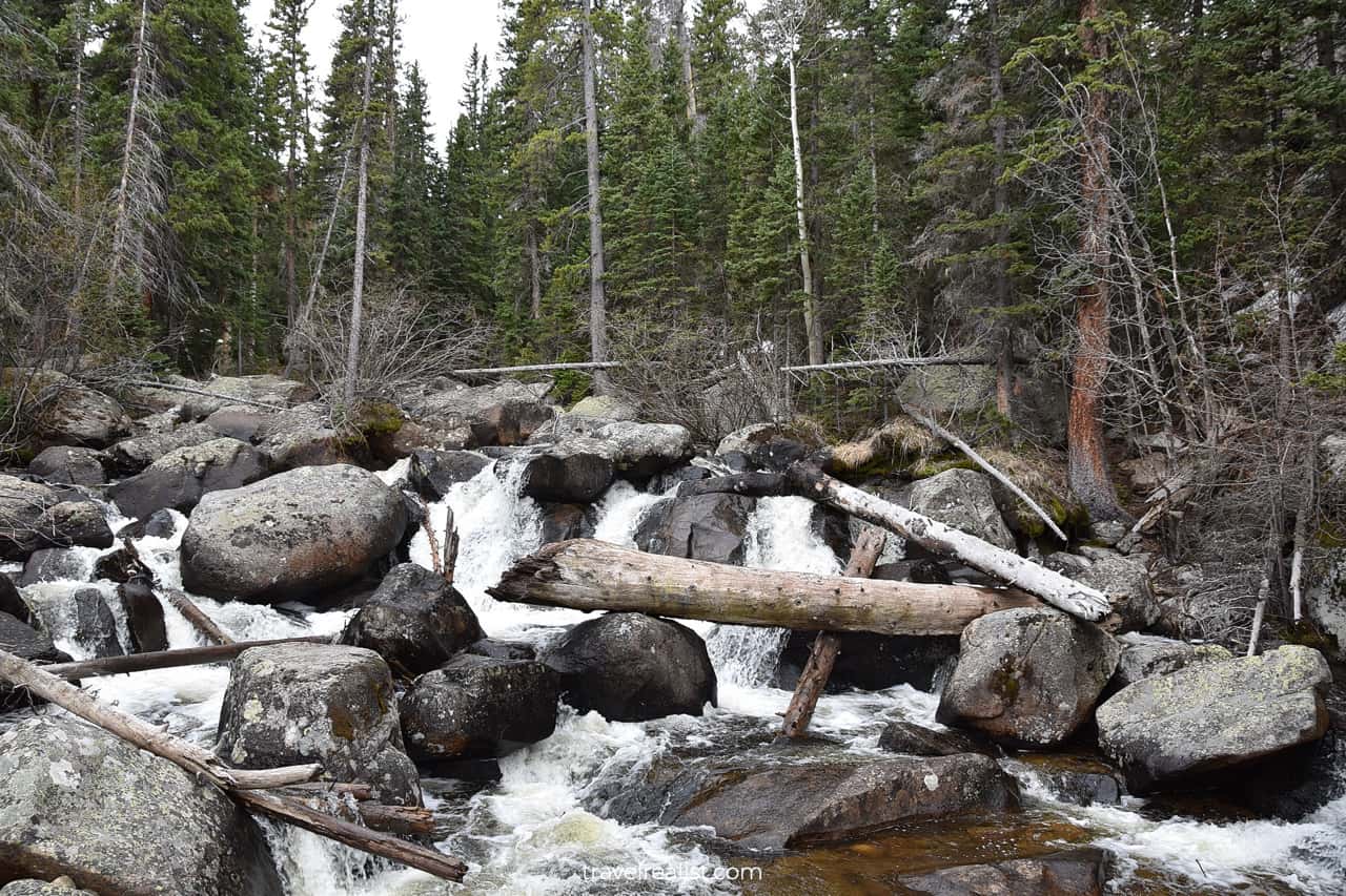 Creek, rocks, and debris in Rocky Mountain National Park, Colorado, US