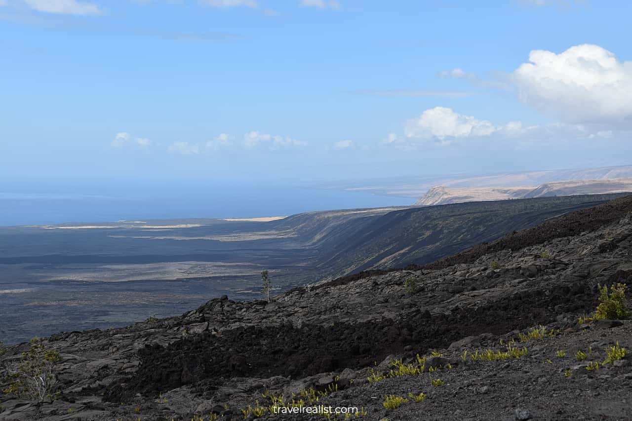 Lava flows to ocean in Hawaii Volcanoes National Park on Big Island in Hawaii, US
