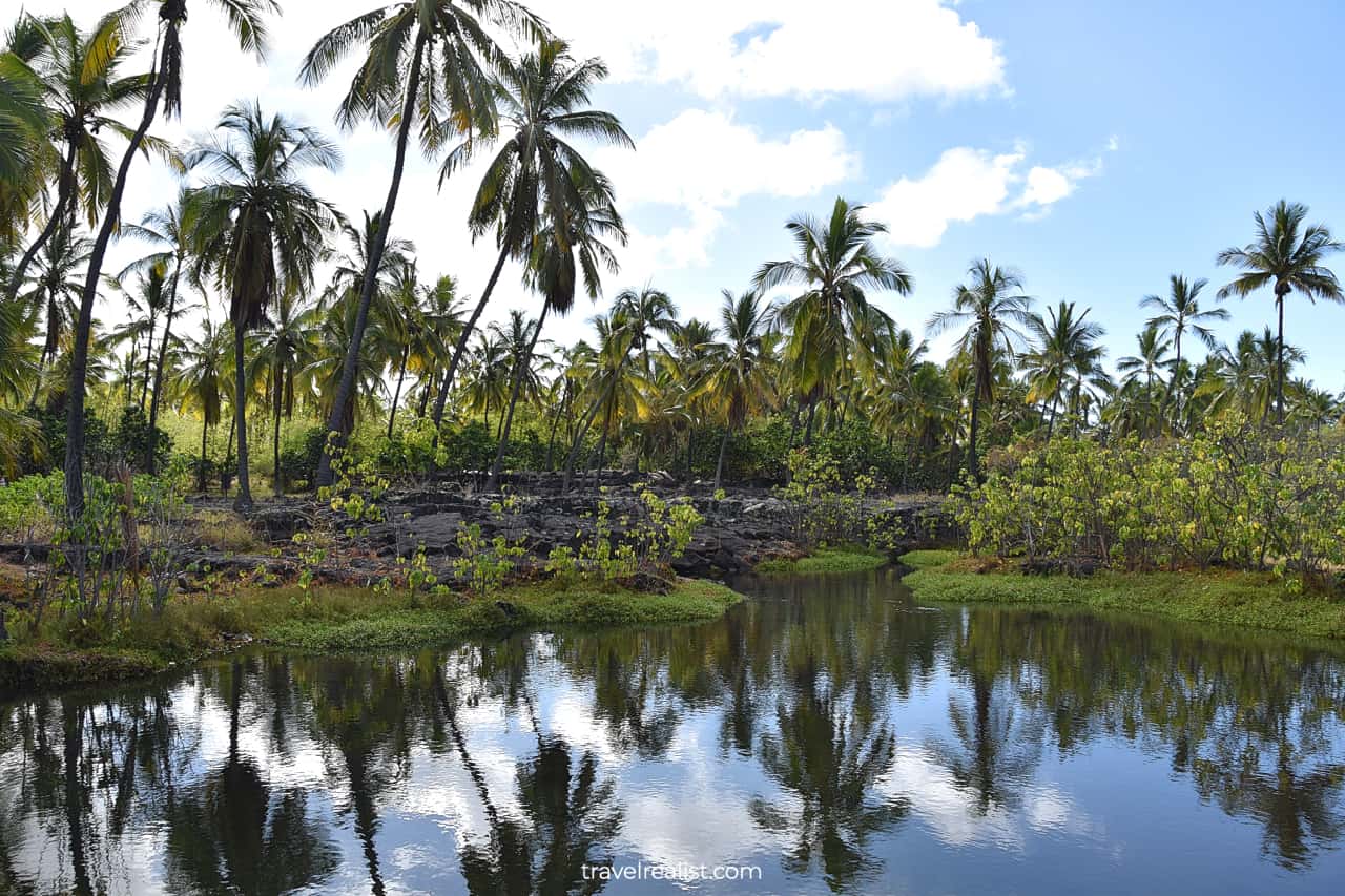 Pond near Great Wall at Pu'uhonua O Hōnaunau National Historical Park near Kailua-Kona on Big Island in Hawaii, US