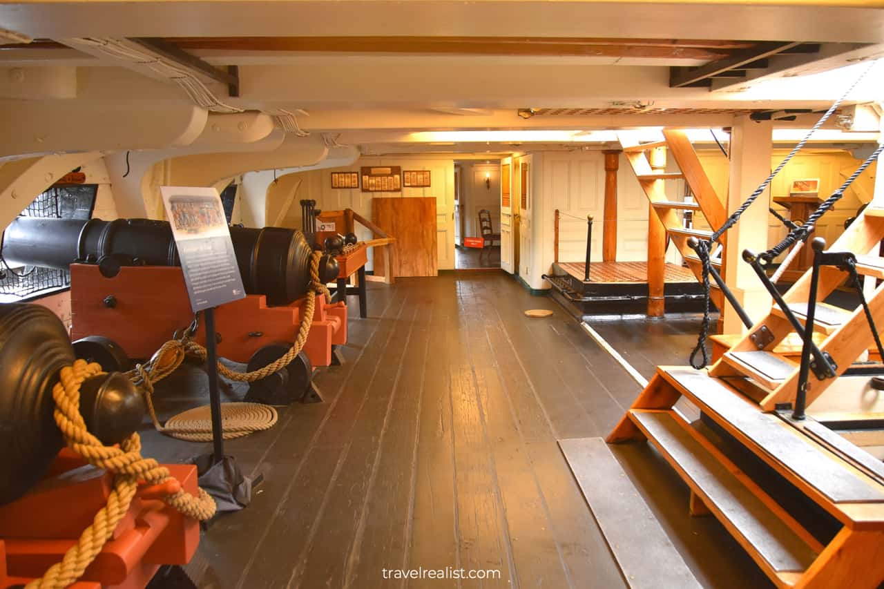 USS Constitution lower deck in Boston, Massachusetts, US