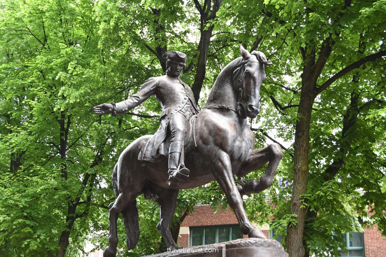 Paul Revere Statue in Boston, Massachusetts, US