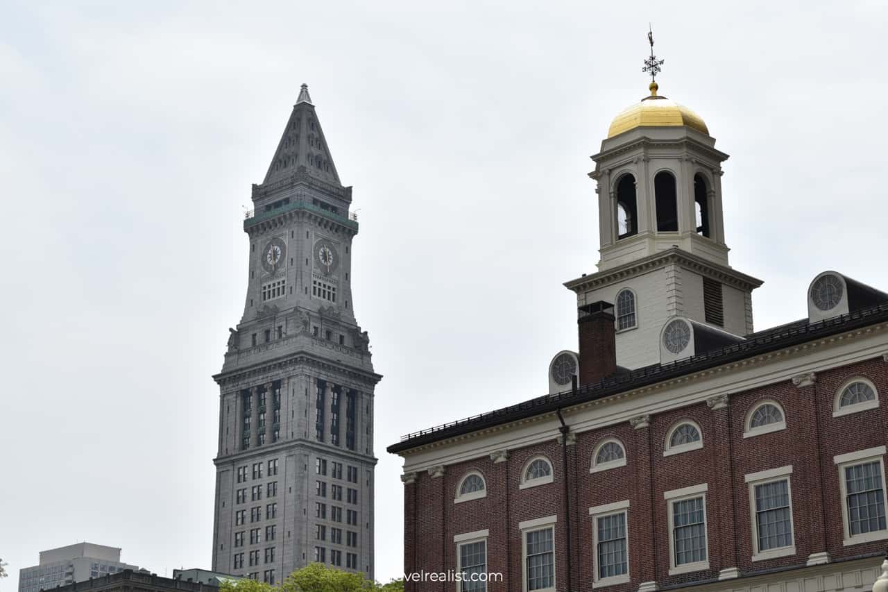 Faneuil Hall Marketplace and Custom House Tower in Boston, Massachusetts, US
