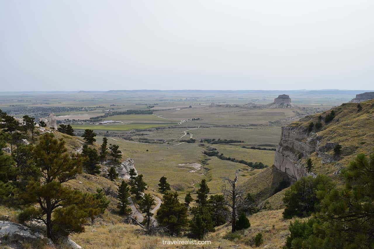 Old Oregon Trail as viewed from atop Scotts Bluff National Monument in Nebraska, US