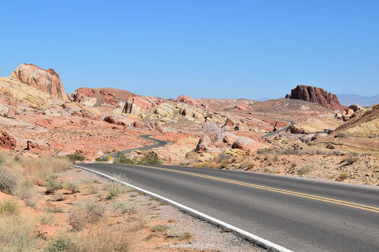 White Domes Road near Fire Wave and Pastel Canyon trails in Valley of Fire State Park, Nevada, US